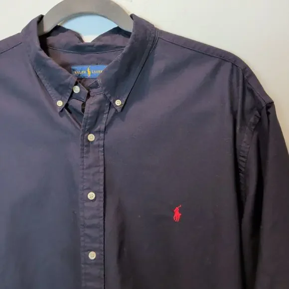 Ralph Lauren Men's Sz 3XB Navy Blue Button Down Shirt Long Sleeve Big & Tall - Picture 2 of 5